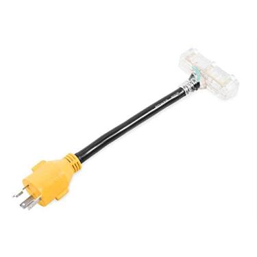 Imagem de Camco Adaptador de gerador de bloqueio PowerGrip 55414, macho de 30 Amp para fêmea iluminada de 15 Amp, 12 polegadas - conecta-se a um gerador de 3 pinos e 30 Amp
