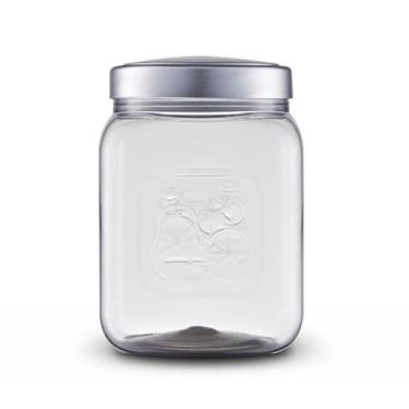 Imagem de Potes Plástico 1,5 Litro Quadrado Tampa Rosca Matte Prata Organizador 