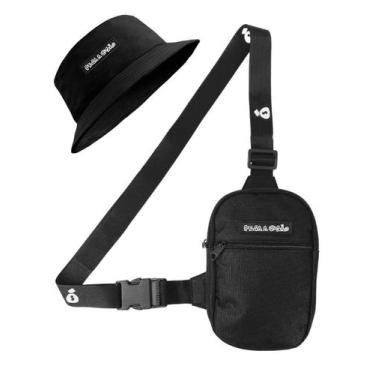 Imagem de Kit Chapeu Bucket Preto + Shoulder Bag Mini Bolsa Lateral Masculina Al