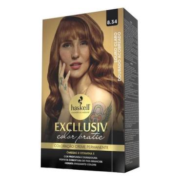Imagem de Kit Excllusiv Color Pratic Haskell - 8.34 Louro Claro Dourado