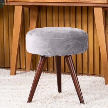 Imagem de Capa de Puff Redondo Pequeno Avulsa Lisa Ajustável com Elástico - Tecido Veludo Suede Decoração Banquinho Luxo Para Sala Quarto Pufe Banco Protetor Banqueta Centro (Cinza)