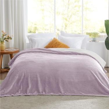 Imagem de Cobertores sherpa tamanho Queen - Cobertor Queen de lã para cama, cobertor macio e quente para o inverno, 228,6 cm x 228,6 cm, lavanda