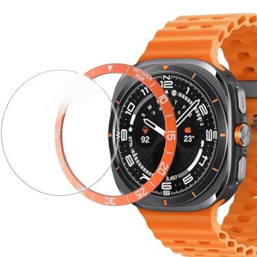 Imagem de Lamshaw Compatível com Galaxy Watch Ultra anel de bisel de 47 mm, anel de bisel de aço inoxidável + protetor de tela de vidro temperado capa adesiva antiarranhões e colisão protetor Galaxy Watch Ultra