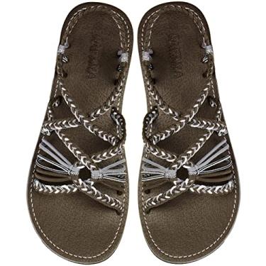 Imagem de Capana Sandálias rasteiras femininas de tecido - Trançado com tiras, sandálias de praia para mulheres verão elegante, sandálias boêmia de corda, sapatos femininos casuais de primavera, sapatilhas Boho