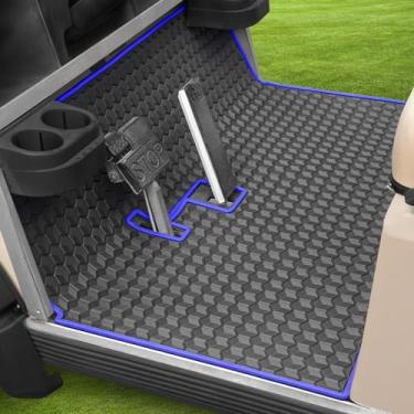 Imagem de Tapete de carrinho de golfe para Club Car Ds forro de piso exclusivo cubo quadrado design de patente serve para Club Car DS 1982-2013 / Villager 1982-2018 acabamento azul