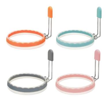 Imagem de YOLCAR Anéis de silicone para ovos, molde líquido à prova de vazamento, fritadeira de ovo antiaderente atualizada para panquecas e sanduíches de café da manhã, multicolorido, conjunto de 4 unidades