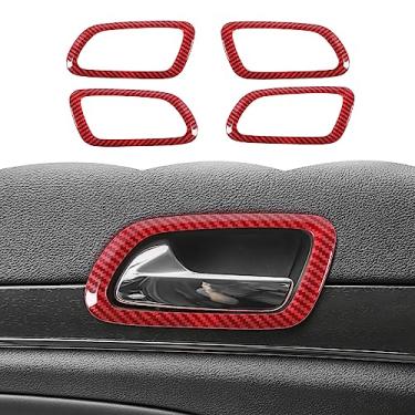 Imagem de Maçaneta interna da porta, tampa de acabamento de maçaneta de porta, moldura de tigela, decoração de anel, acessórios interiores para Jeep Grand Cherokee 2011-2020, fibra de carbono vermelha