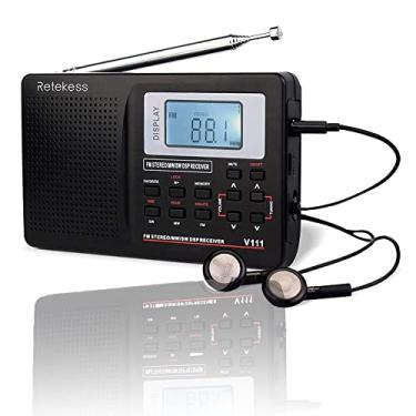 Imagem de Retekess Rádio de ondas curtas V111, rádio digital portátil estéreo, operado por bateria com chave favorita e fone de ouvido, despertador digital para caminhadas
