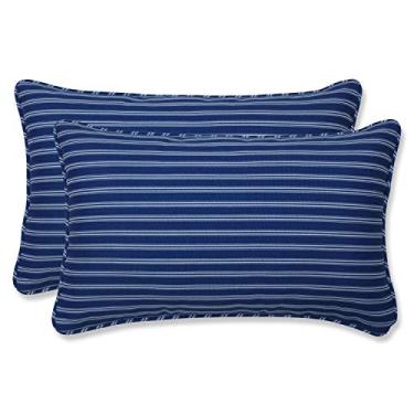 Imagem de Pillow Perfect Almofada listrada para ambientes internos/externos, enchimento de pelúcia, resistente ao clima e ao desbotamento, lombar - 29 cm x 47 cm, listra azul/branca, 2 unidades