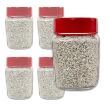 Imagem de 5 Pote De Vidro Cônico P Conserva Para Saladas E Bolo 215ml Geleia C/Tampa De Plástico (Branco)