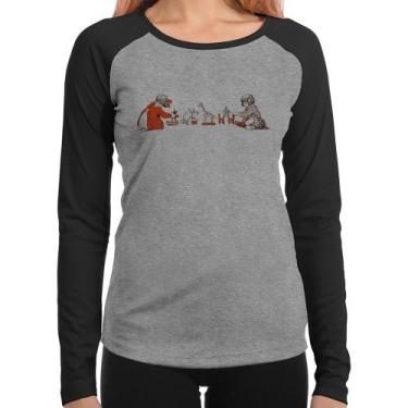 Imagem de Baby Look Raglan Crianças Brincando Manga Longa - Foca na Moda, Cinza,