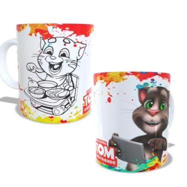 Imagem de Caneca de porcelana infantil Talking Tom para colorir giz de cera - Ne