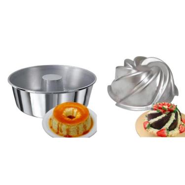 Imagem de Kit De 1 Forma De Pudim Bolo + 1 Forma Vulcão Decorada Alumínio Qualid