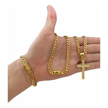 Imagem de Corrente 6mm Pit Bull Com Pulseira E Pingente Banhado A Ouro - MK Jóia