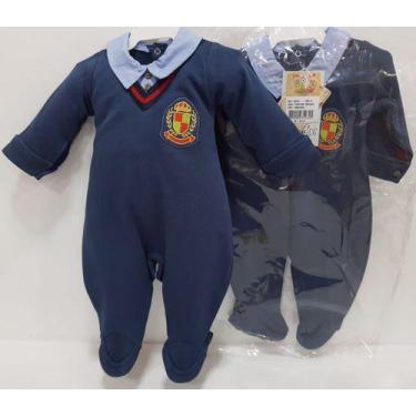 Imagem de Macacão Suedini Bebe Menino Luxo Enxoval Brasao Azul 402 - Lessa Kids,