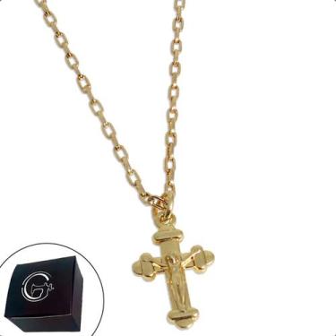 Imagem de Colar Corrente Elo Oval Crucifixo Alto Relevo Banhado a Ouro - GRANADO