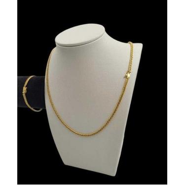 Imagem de Cordão + pulseira 3mm grumet feminino - banhado a ouro 18k - ToJoia18k