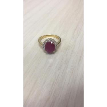 Imagem de Anel com  Rubi oval e Zircônias, Folheado a Ouro Amarelo - Joias Vip