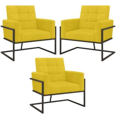 Imagem de kit 3 Poltronas Base de metal para Sala de Estar Manicure Decorativa C
