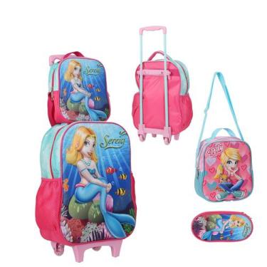 Imagem de Kit Mochila Com Rodinhas E Lancheira + Estojo Sereia - Tesla Store