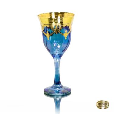 Imagem de Taça pra Agua Cristal Italiano Azul Guirlandas em Ouro - LUXdécor