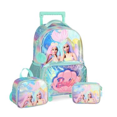 Imagem de Kit Mochila Rodas Barbie Infantil Lancheira E Estojo - Verde