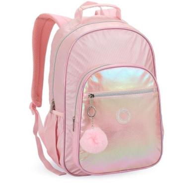 Imagem de Mochila Escolar Juvenil Metalizado - Denlex, Rosa