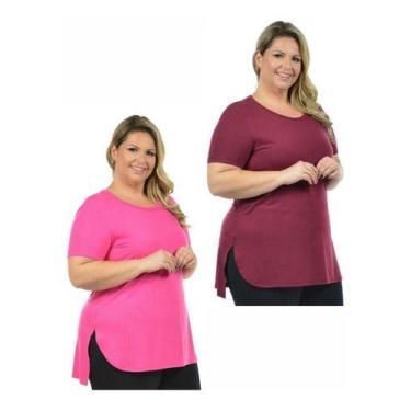Imagem de Kit 2 Blusas Feminina Mullet Plus Size Longa - Vesttuario, Pink, Bordô