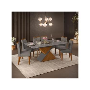 Imagem de Mesa de Jantar 6 Cadeiras Retangular Cinza e Lunar DJ Móveis Firenze, 
