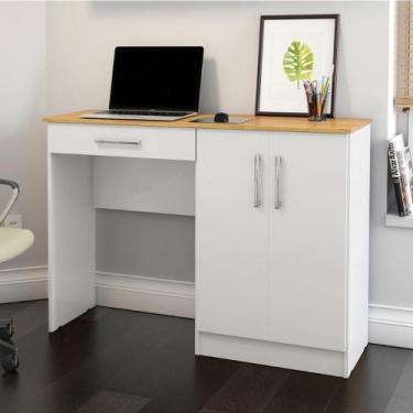 Imagem de Mesa Computador Gaveta Portas Sousa Branco Cinamomo - Mais de Casa