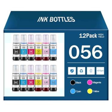 Imagem de Garrafas de tinta de refil 056 de 70 ml, substituição compatível com garrafas de tinta 056, alto rendimento, trabalho com impressora Epson L8058 L18058, impressão de tinta colorida, 12 peças - 1