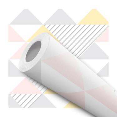 Imagem de Papel de Parede Adesivo Geométrico Triângulos Rosa Amarelo Cinza Delic