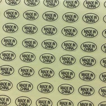 Imagem de 1200 peças (8 folhas) 13 mm x 9 mm ovais "Made in China" Adesivos autoadesivos fáceis de descascar etiquetas autoadesivas pré-separadas mostram o país de origem em produtos importados da China, fundo transparente palavra preta