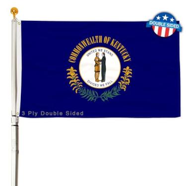 Imagem de Bandeira do estado do Kentucky com 3 camadas 6,5 x 9,5 m 150D poliéster dupla face resistente ao ar livre cores vivas com cabeçalho de lona durável e 2 ilhós de latão