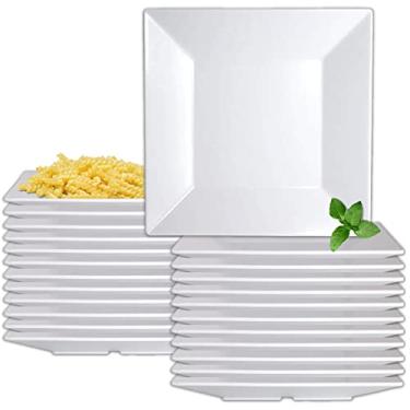 Imagem de Pratos de jantar de melamina Creations, Steelite Heavy Duty Unbreakable Commercial Foodservice, grau de restaurante, branco polar, quadrado de 25,4 cm, inclinado, clássico, contemporâneo, uso interno