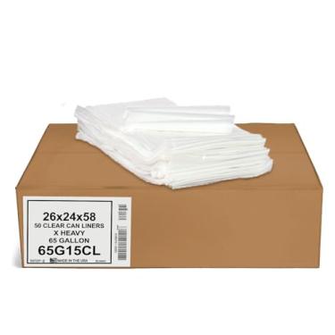 Imagem de Aluf Plastics Sacos de lixo transparentes de 65 galões - (pacote com 50 enormes) - 127 cm x 147 cm - 1,5 MIL - Sacos de lixo transparentes para reciclagem, empreiteiros, armazenamento, atividades ao