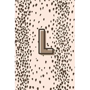 Imagem de L: Monogram Initial Alphabet Notebook - Dalmatian Print (Blush Pink and Chocolate Brown) Lined Ruled Flexible Blank Journal