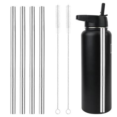 Imagem de 4 peças de substituição de canudo para garrafa de ferro ° Frasco de hidratação de boca larga para acampamento e caminhada 1,134 g, canudos de garrafa de copo de aço inoxidável com 2 pincéis,