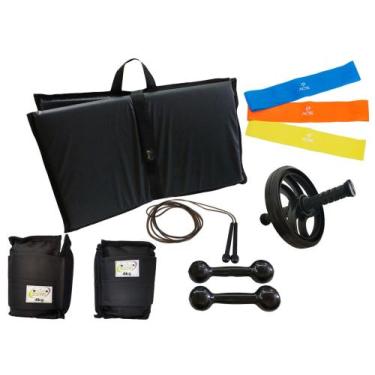Imagem de Kit Tornozeleira 4KG Preto + Halteres 4KG Preto + Colchonete Preto + M