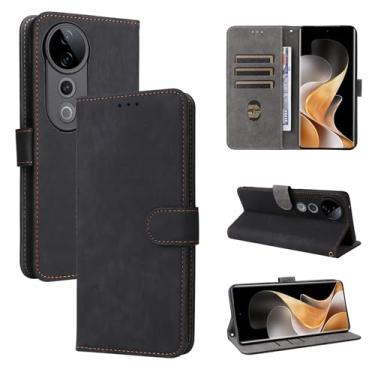 Imagem de Capa compatível com Vivo S19 Pro, compatível com Vivo V40 5G, compatível com capa de telefone Vivo V40 Pro 5G, couro PU, capa flip preta