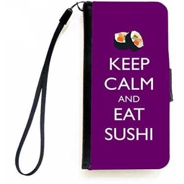 Imagem de Rikki Knight Keep Calm and eat Capa tipo carteira flip cor roxa sushi com aba magnética para Apple iPhone 5c