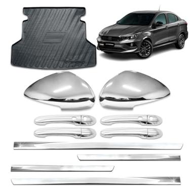 Imagem de Aplique Maçaneta Externa C/2 Keyless Par de retrovisor C/Pisca Protetor de Porta Malas Friso Inferior Adáptavel para Cronos 2018 2019 2020 2021 2022 2023 2024 Kit Cromado 4 Portas