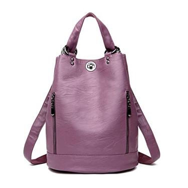Imagem de Mochila Feminina Bolsa de Ombro Couro Luxo Mochila Feminina Mochila Escolar Sacos de Viagem Mochila Mochila Mochila(Purple)