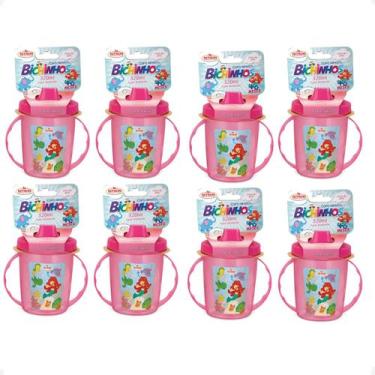 Imagem de Kit 8 Copo Infantil Com Alças/Bico 320ML 6 Meses Rosa - Nitron