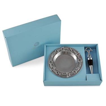 Imagem de Arthur Court Designs Conjunto de porta-copos e rolha para cavalos equestres de alumínio com 15 cm de diâmetro