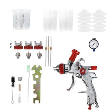 Imagem de Madlife Garage Pistola de tinta spray HVLP 1.4, 1.7, 2.0 mm bocais 10 copos de tinta descartáveis 600cc e tampas, regulador de compressor de ar, adequado para pintura automática e retoque