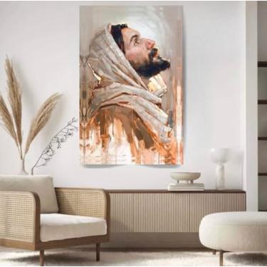 Imagem de Quadro Decorativo 60x40 Religioso Jesus Cristo Pintura Para Sala Canvas