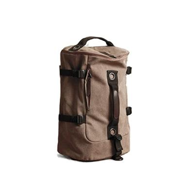 Imagem de Mochila masculina de lona e couro Mochila de viagem ao ar livre para homens Bolsas de mão de grande capacidade Mochila escolar(Canvas Khaki)