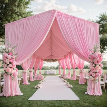 Imagem de Htper 4 painéis cortinas de teto rosa de 1,5 x 12,2 m para festas de casamento, poliéster grosso sem vincos 12,2 m, cortinas de teto rosa extralongas para decoração de barraca para festa de