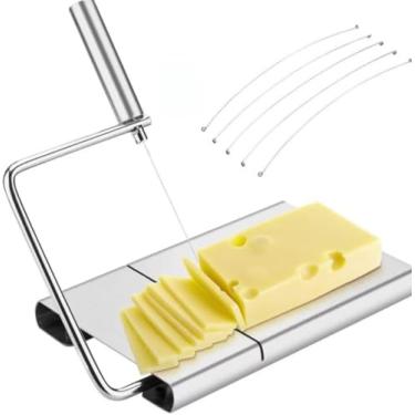 Imagem de Fatiador de Queijo em Aço Inox, Cortador Manual de Queijos e Frios com Base Ajustável, Lâmina de Corte Preciso